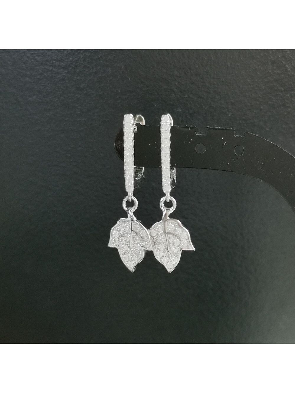Leaf Earrings CZ Sterling Silver Leverback 🆕